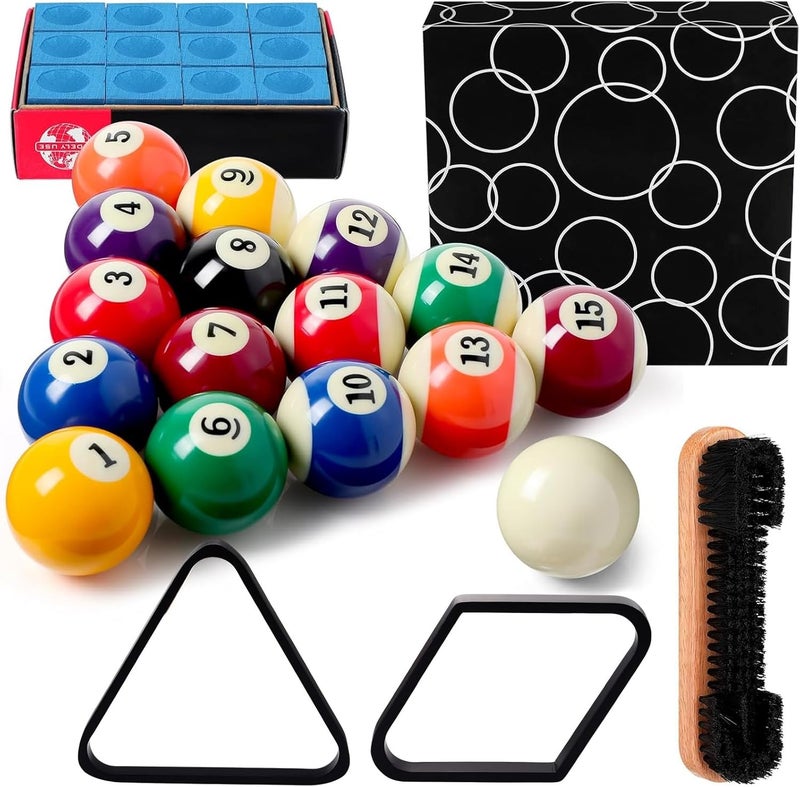 PullCrease 31 Pcs Pool Table Balls Billiard Accessory Kit with 16 Table Balls 1 Triangle Billiard Rack 1 Diamond Holder 12 Rack Cue Chalks 1 Brush for Friend Travel Office Desk Games Bartop - Image 1